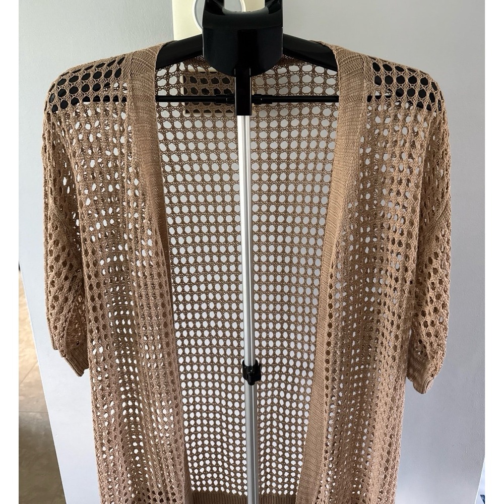 Women's‎ Tan Woven Short Sleeve Cardigan Size Small - Picture 2 of 7